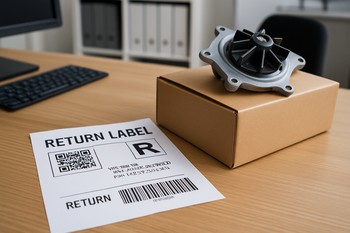 Return label and packaging materials prepared on a desk