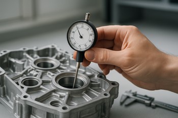 Person checking a printed list of parts data with a pen