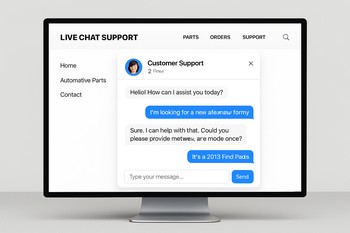 Laptop showing a chat window with technical support for car parts