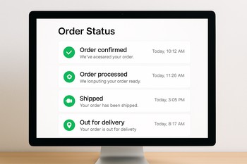 Order status screen showing short clear messages for each step