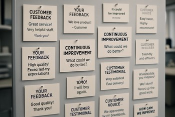 Wall covered with feedback cards from workshops and drivers