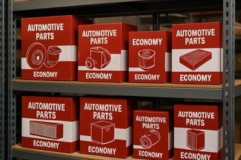 Budget line car part boxes sorted into labelled bins