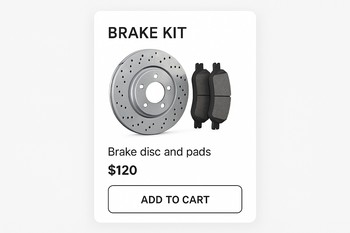 Catalog card for a brake kit showing discs and pads