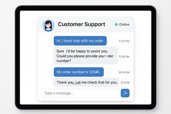 Laptop screen showing a chat window with technical support messages