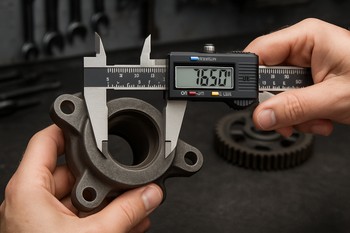 Digital caliper measuring the diameter of a brake disc