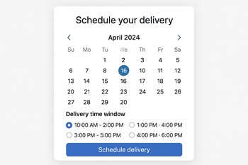 Calendar view highlighting delivery windows for car parts