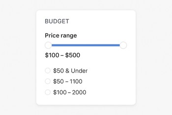 Budget range slider for car parts with three segments