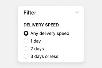 Delivery speed options for car parts on a screen