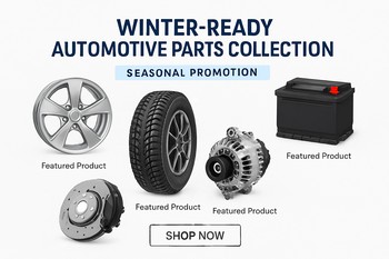 Assortment of winter-ready car parts such as wiper blades and coolant