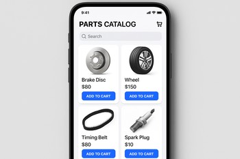 Phone view of a single tall part card with photo and fitment details