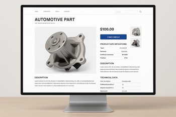 Desktop view of a detailed car part page with photos and specifications