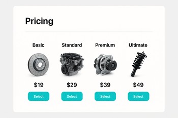 Catalog screen showing three price bands for car parts