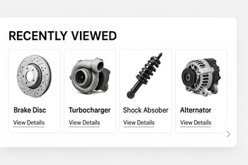 Screen showing a strip of recently viewed car parts