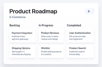 Catalog roadmap screen with cards for upcoming parts features