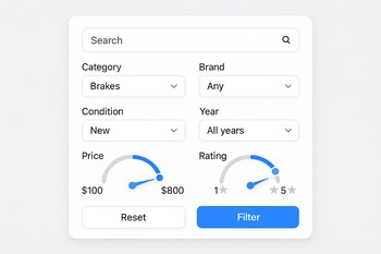 Close view of filter dials on a screen for narrowing car part search