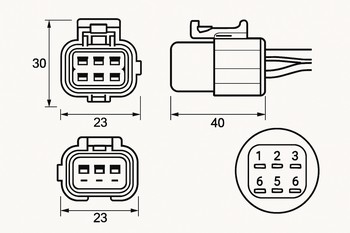 Diagram of a multi-pin electrical connector drawn on paper