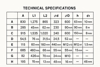 Printed table with part dimensions and tolerances highlighted