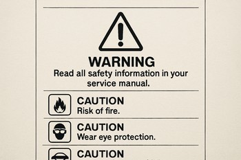 Service sheet with warning symbols next to specific steps