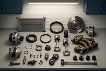 Workbench with all required parts laid out before starting a repair